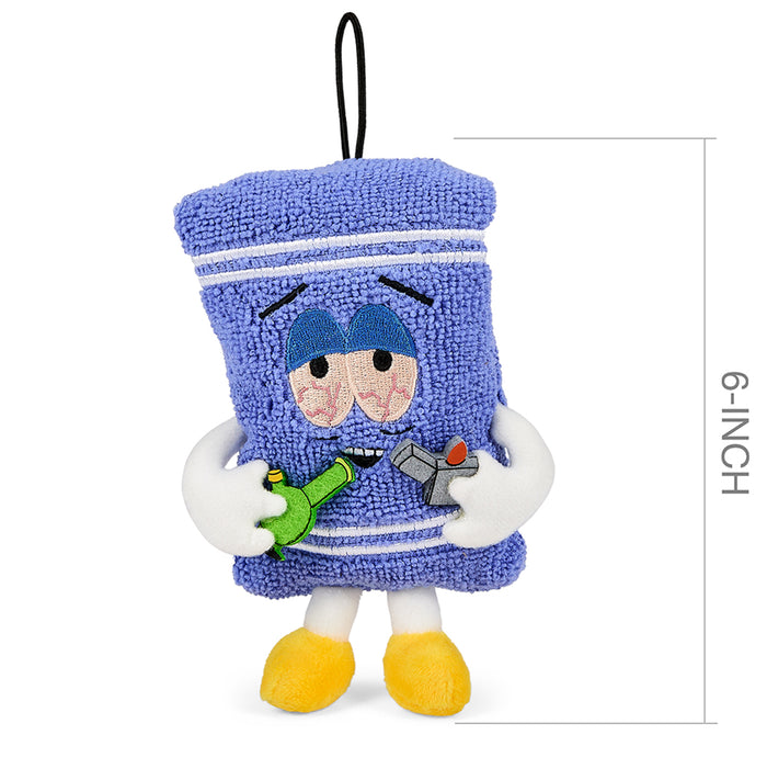 South Park Stoned Towelie plush toy with bong, scented, 6-inch soft plush from the South Park collection, detailed and colorful.