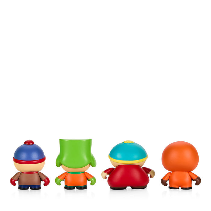 South Park Anatomy Boys vinyl art figure 4-pack by Kidrobot, featuring glow-in-the-dark designs and detailed character figures.