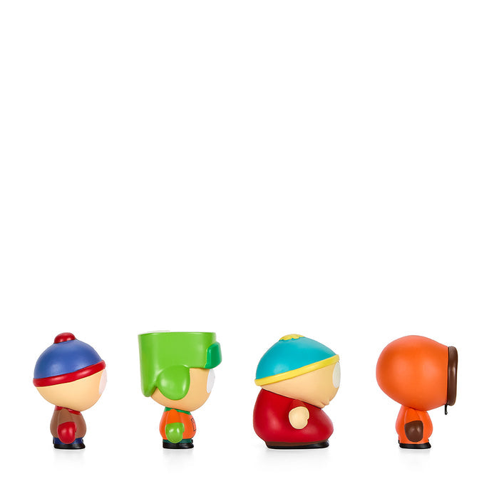 South Park Anatomy Boys vinyl art figures 4-pack by Kidrobot, glow-in-the-dark edition, featuring detailed character designs.