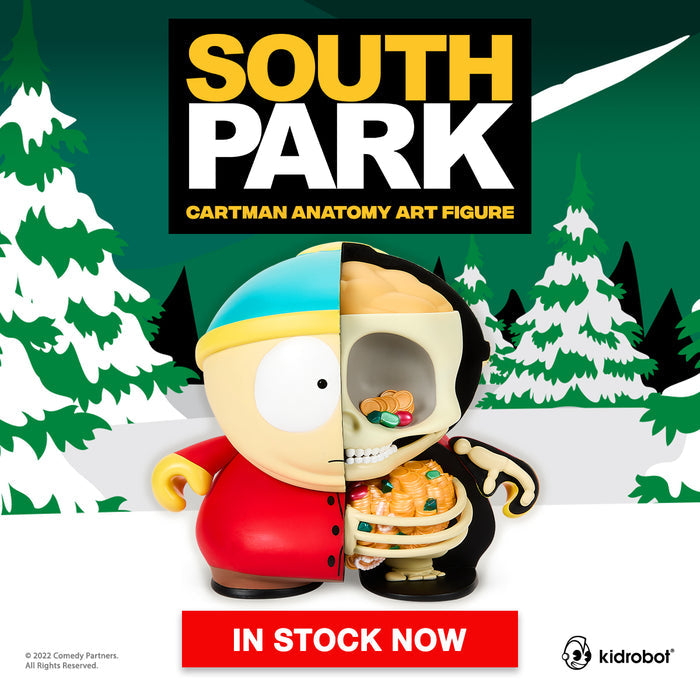 South Park Anatomy Cartman 8-inch vinyl art figure by Kidrobot, featuring detailed design and iconic character pose.
