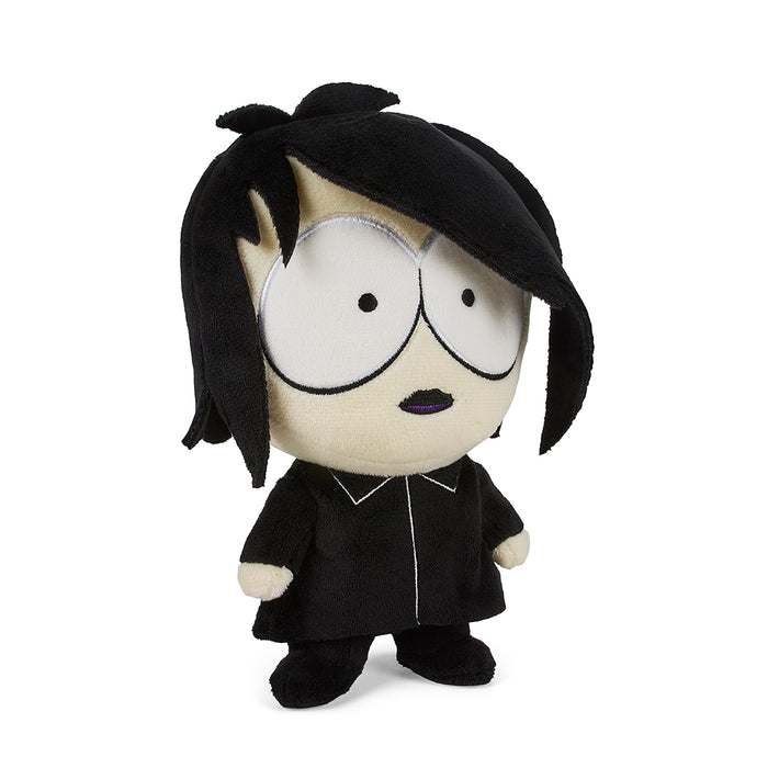 South Park Goth Kid Firkle 8-inch Phunny plush by Kidrobot, featuring a dark clothing style and expressive cartoon face.