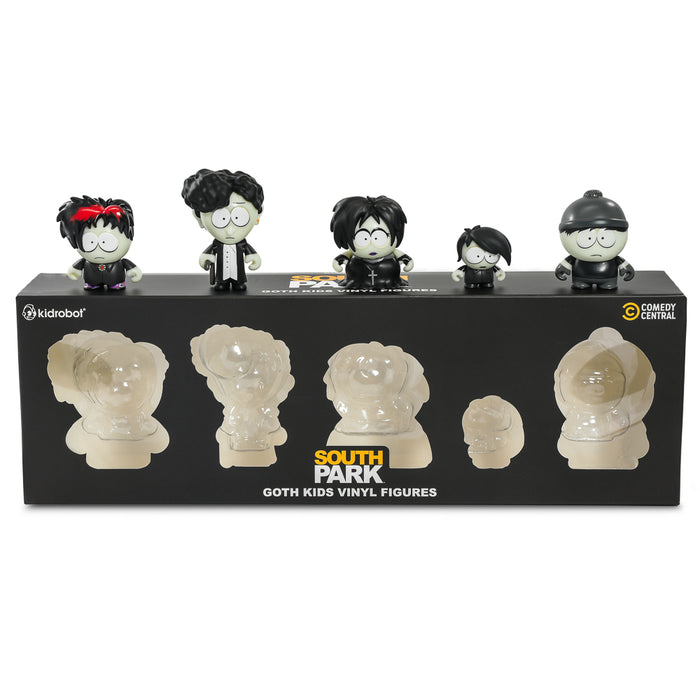 Set of five South Park Goth Kids vinyl mini figures, collectible toys featuring characters in goth style from the South Park series.