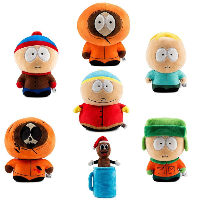 South Park Kenny 8-inch Phunny Plush by Kidrobot showing Kenny with signature orange hoodie and expressive face.