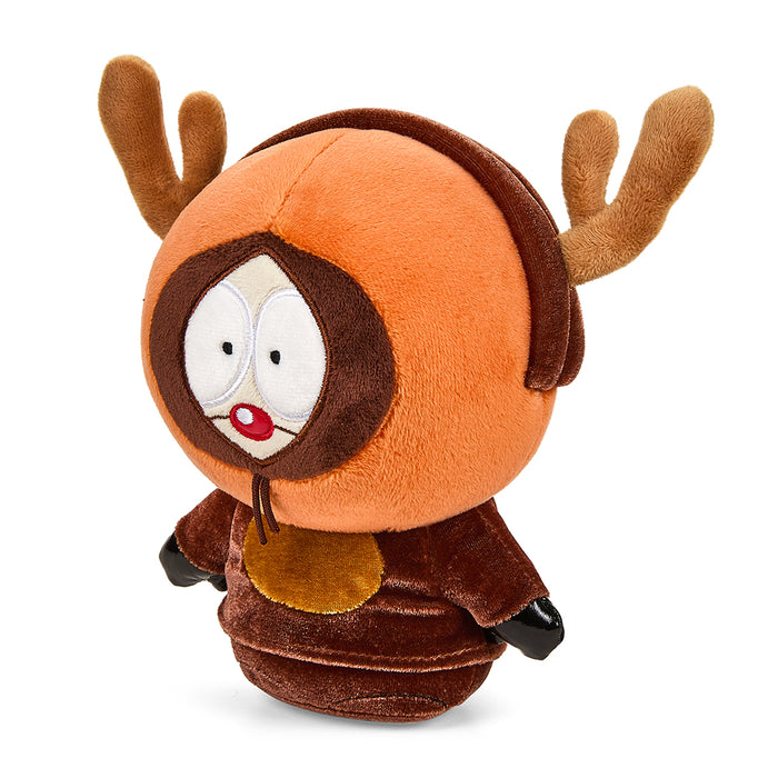 South Park Reindeer Kenny 8-inch Phunny Plush by Kidrobot, soft and cuddly toy featuring Kenny in reindeer costume.
