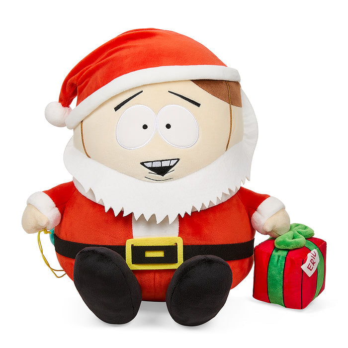 Medium plush of South Park's Santa Cartman by Kidrobot, featuring detailed Christmas-themed Cartman character.