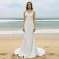 Spaghetti Strap Simple Satin Mermaid Wedding Dress with Leg Slit - Rosymae