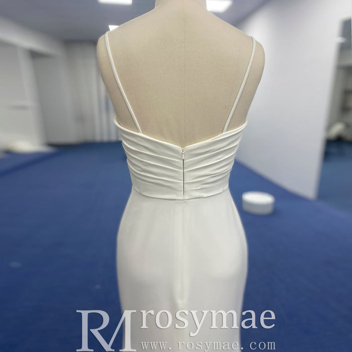 Spaghetti Strap Simple Satin Mermaid Wedding Dress with Leg Slit - Rosymae