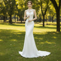 Spaghetti Straps Simple Satin Mermaid Wedding Dress with Open Back - Rosymae