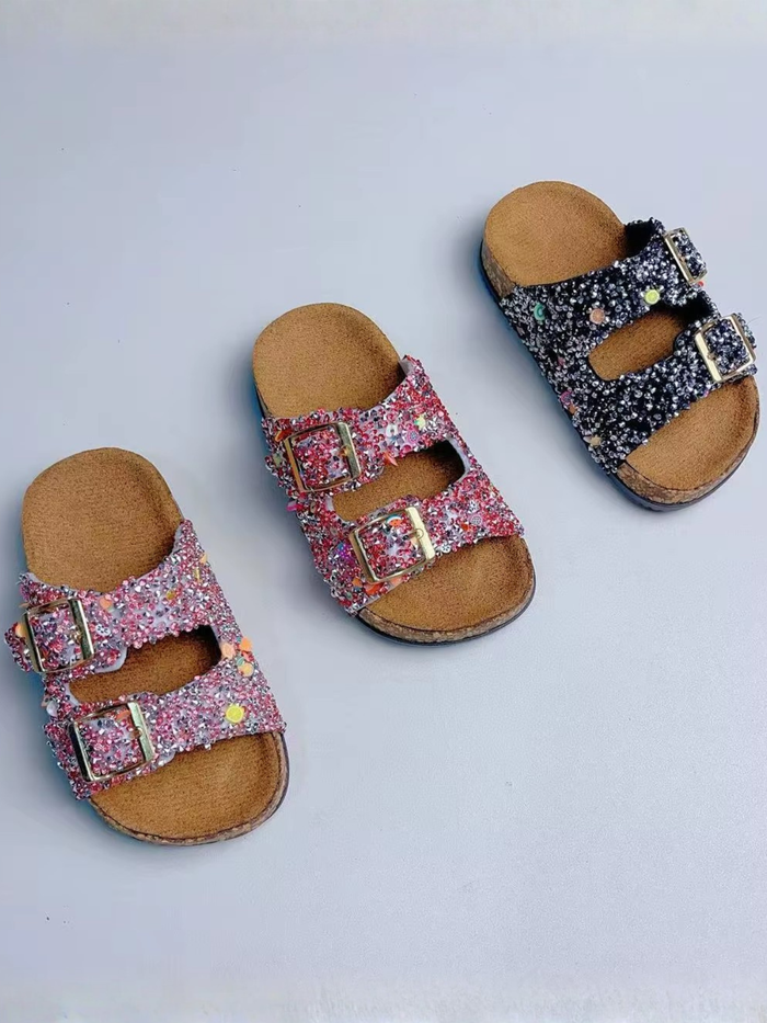toddler girl sparkle sandals double buckle summer slides