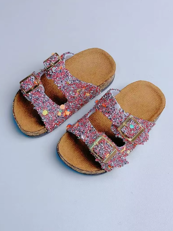 pink glitter sandals for girls comfortable summer slides