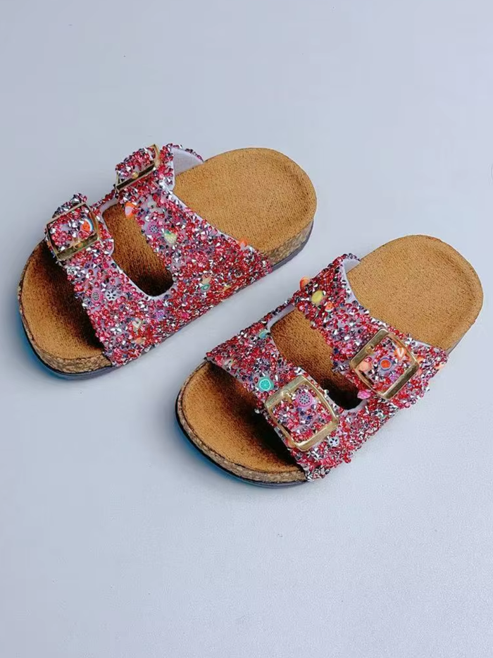 hot pink glitter sandals toddler girl summer slip on shoes