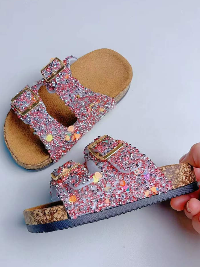 comfortable kids glitter sandals double strap summer footwear