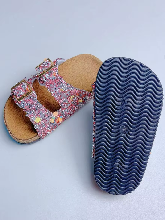 girls summer slides glitter sequin buckle sandals