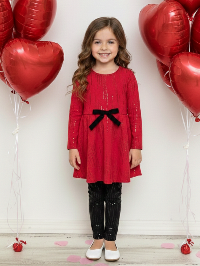 Sparkle Pop Red Valentine's Day Top and Sequin Legging Set