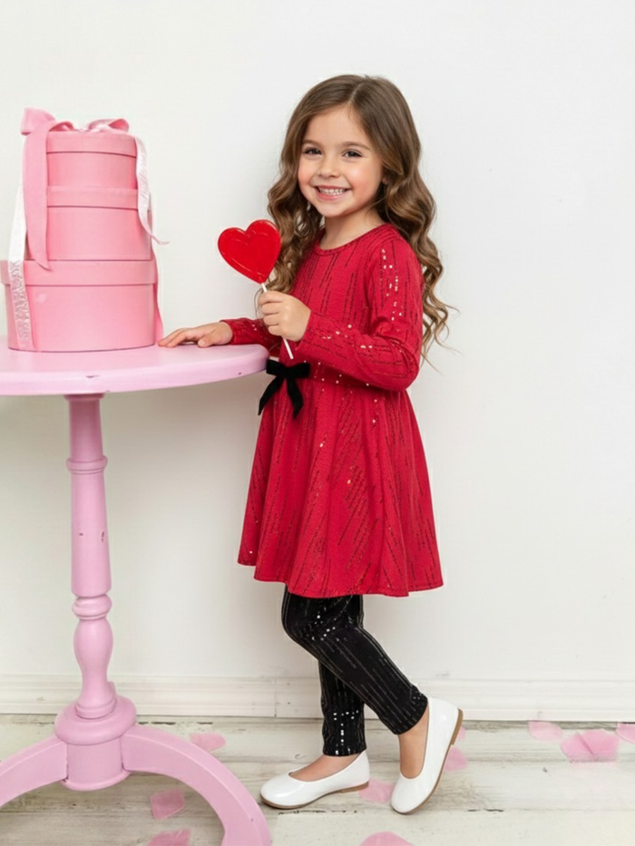 Sparkle Pop Red Valentine's Day Top and Sequin Legging Set