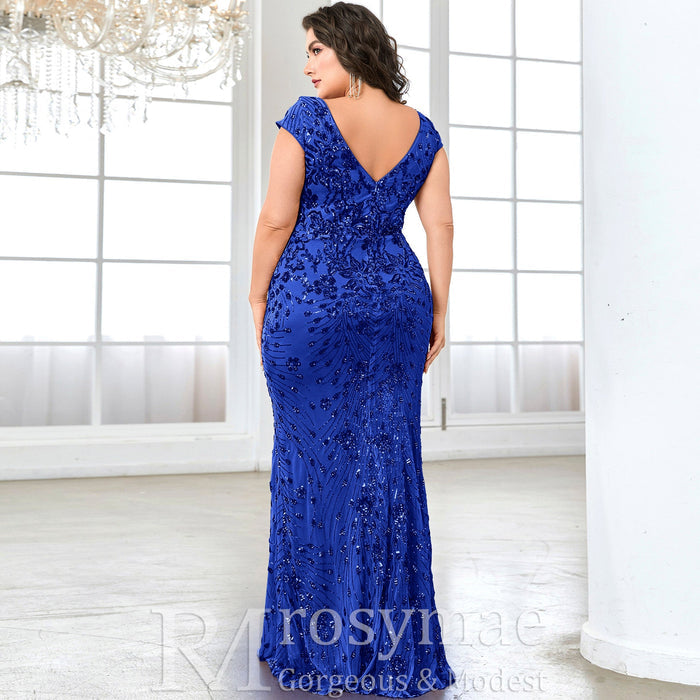 Sparkly Sequined Plus Size Mermaid Long Mother of the Bride Dress - Rosymae