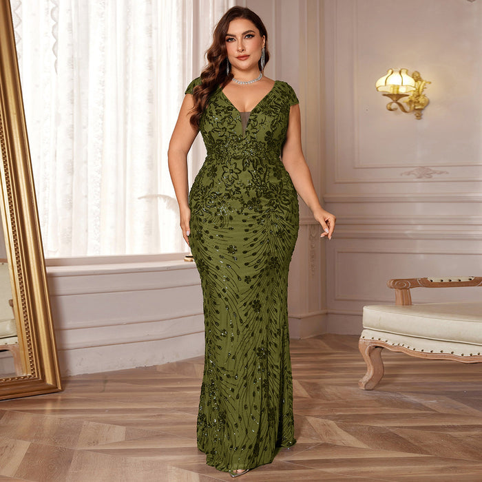 Sparkly Sequined Plus Size Mermaid Long Mother of the Bride Dress - Rosymae