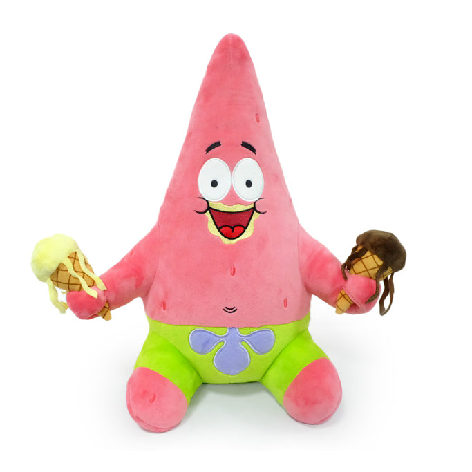 SpongeBob and Patrick Star HugMe plush toys holding ice cream, soft stuffed characters from SpongeBob SquarePants by Kidrobot
