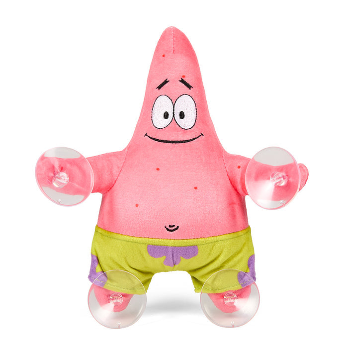 8-inch SpongeBob SquarePants plush window clinger featuring Happy Patrick, ideal for decorating windows with fun cartoon characters.