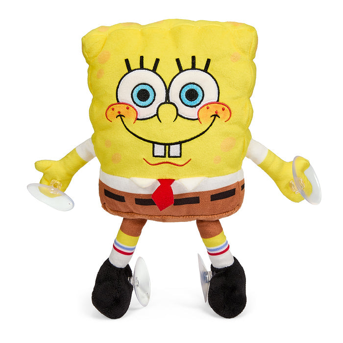8-inch plush SpongeBob SquarePants with suction cups, featuring a happy expression, perfect for window cling decor.
