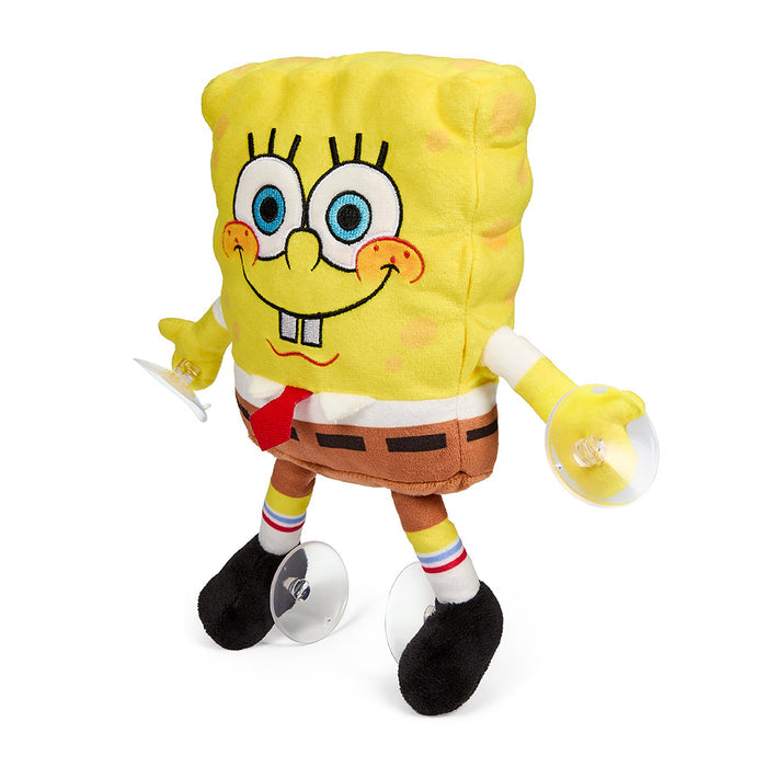 8-inch plush SpongeBob SquarePants window cling with suction cups, featuring a happy expression and bright yellow color.
