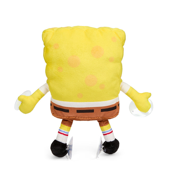8-inch plush SpongeBob SquarePants window clinger with suction cups, featuring a happy expression, by SpongeBob SquarePants.