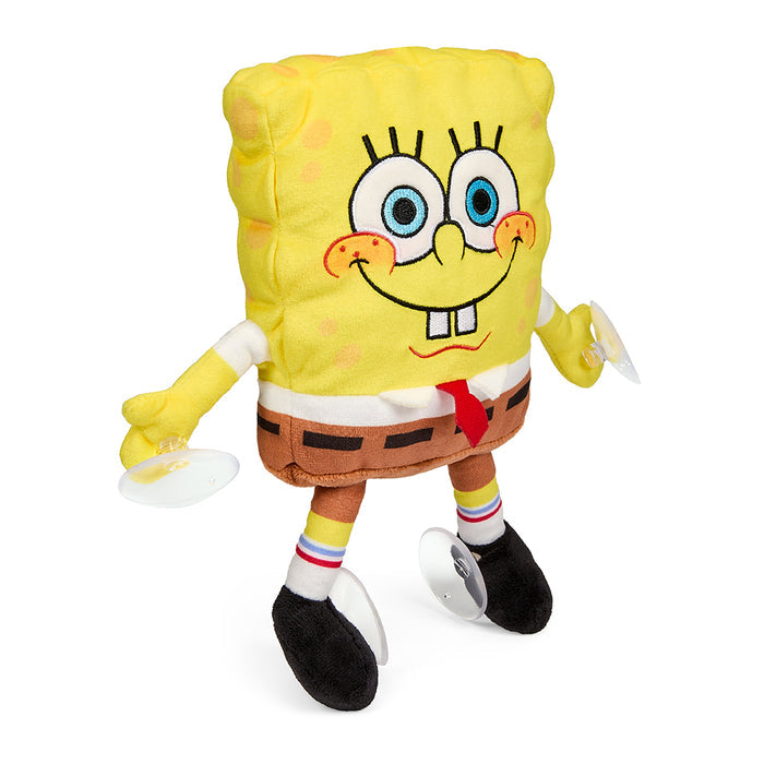 8-inch SpongeBob SquarePants plush window cling with suction cups, featuring a happy SpongeBob character from the SpongeBob SquarePants brand.