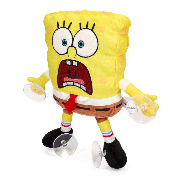 8-inch SpongeBob SquarePants plush window clinger showing a scared expression with suction cups, from the SpongeBob SquarePants brand.