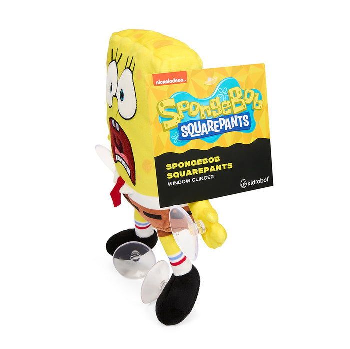 8-inch plush SpongeBob SquarePants window clinger with a scared expression, featuring suction cups for hanging.
