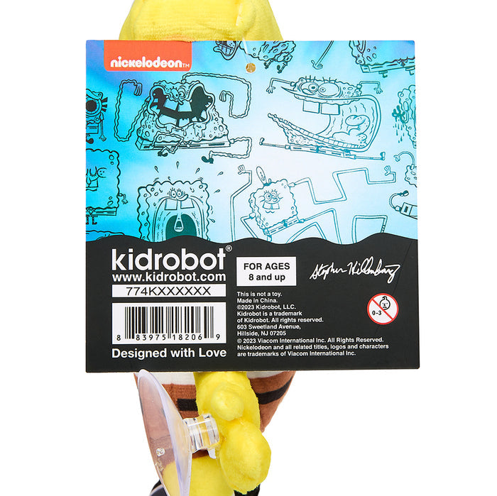 8-inch plush SpongeBob SquarePants window clinger showing a scared expression with suction cups, from the SpongeBob SquarePants brand.