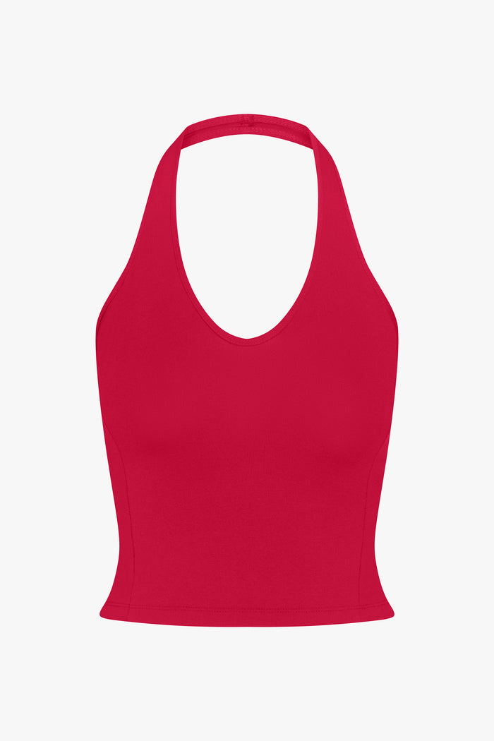 SPORTY HALTER TOP IN CHERRY