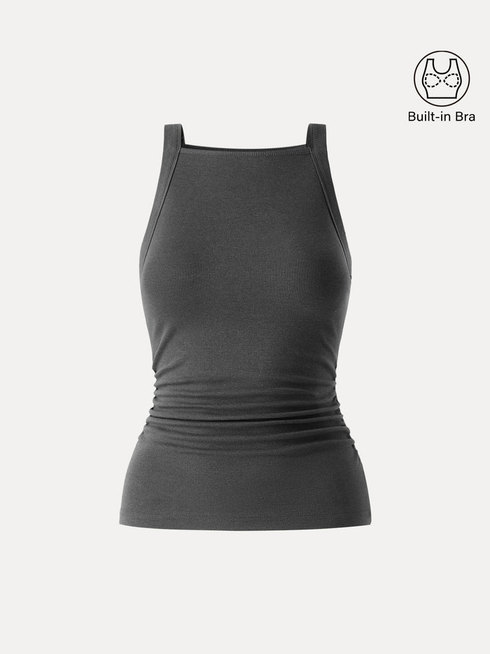 OGLmove Plantive Square Neck Ruched Rib Bra Tank