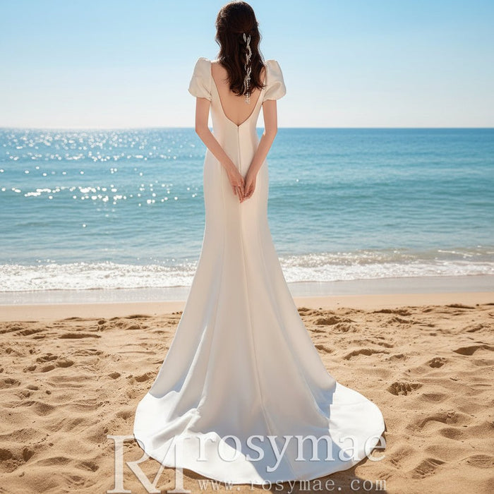 Square Neck Wedding dress With Short Sleeves - Rosymae