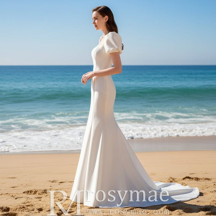 Square Neck Wedding dress With Short Sleeves - Rosymae