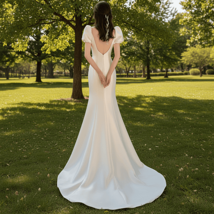 Square Neck Wedding dress With Short Sleeves - Rosymae