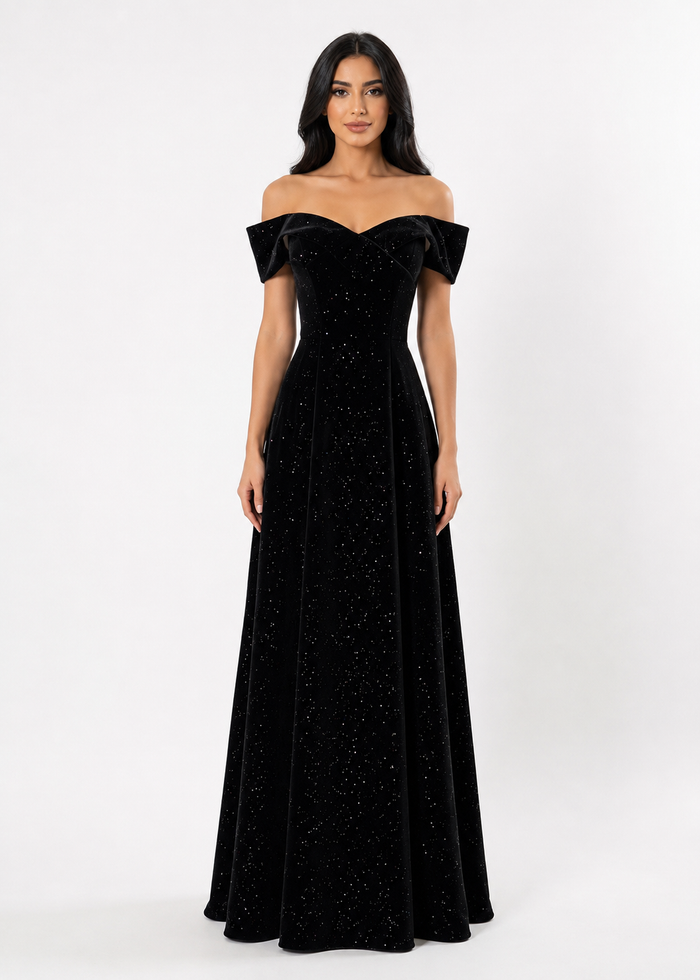 Starlight Off-Shoulder A-Line Gown - Noirtr