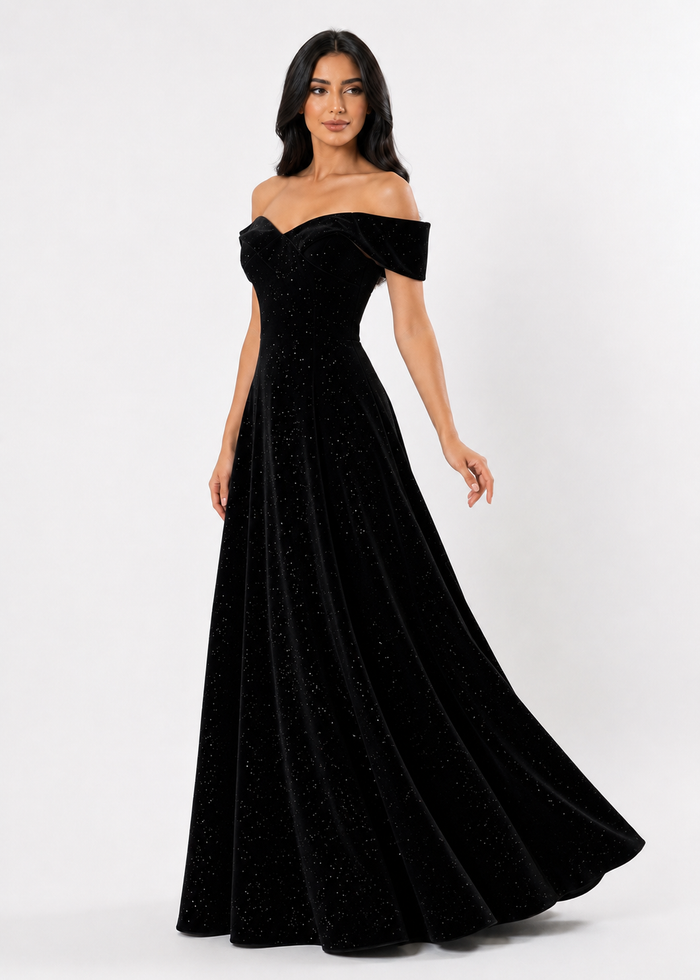 Starlight Off-Shoulder A-Line Gown - Noirtr