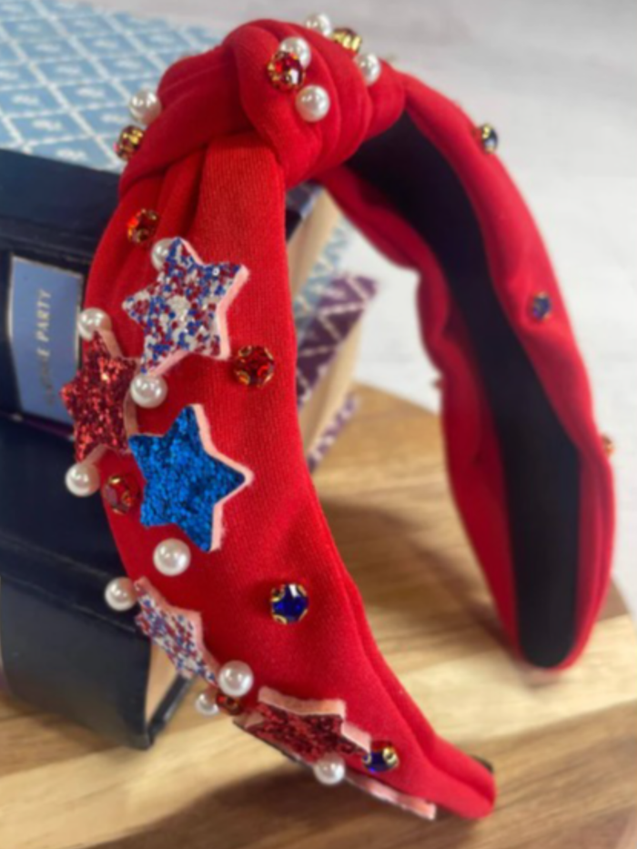 girls festive headband with pearls and glitter stars