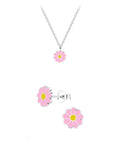 Sterling Silver Daisy Flower Pendant Necklace and Earring Set