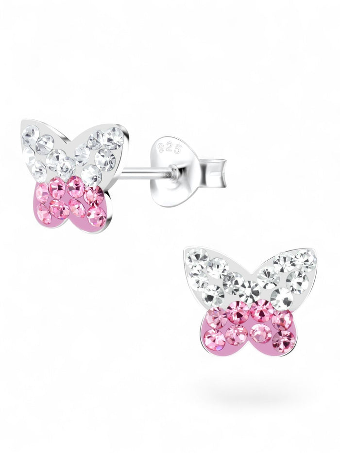 Sterling Silver Stud Earrings Crystal Butterfly
