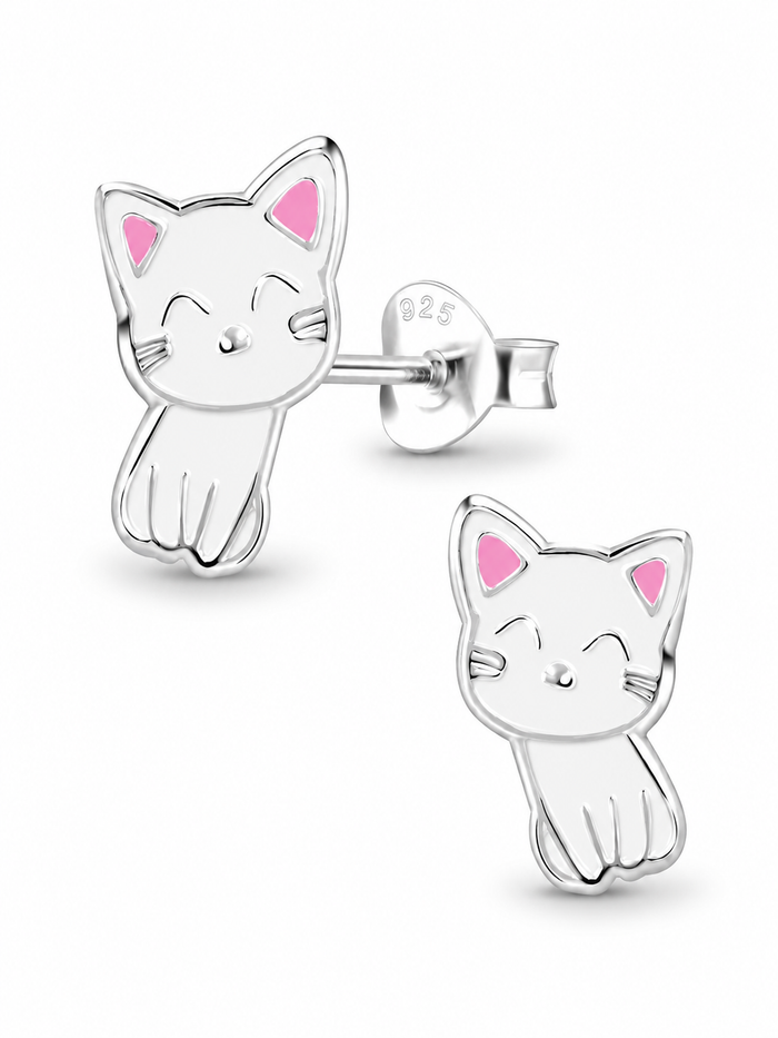 Sterling Silver Stud Earrings Cute Cat Mia Belle Girls