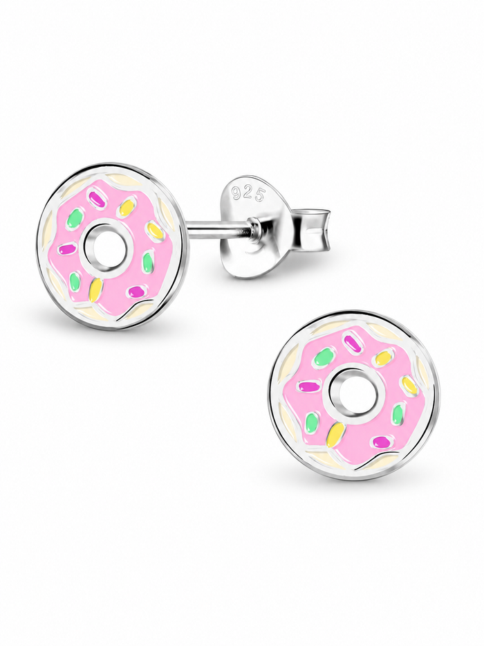 Sterling Silver Stud Earrings Enamel Donut Mia Belle Girls