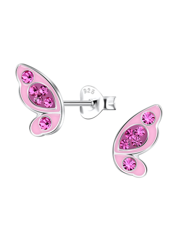 Sterling Silver Stud Earrings Pink Butterfly