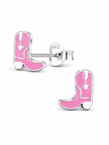 Sterling Silver Stud Earrings Pink Cowboy Boots Mia Belle Girls