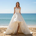 Straight High Low Above the Knee Wedding Dress with Pocket - Rosymae