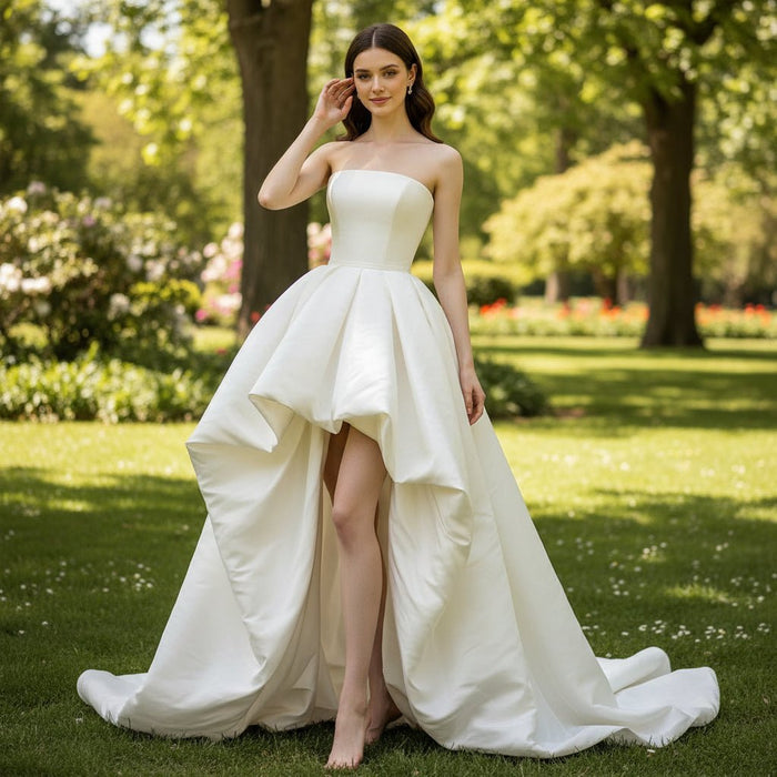Straight High Low Above the Knee Wedding Dress with Pocket - Rosymae