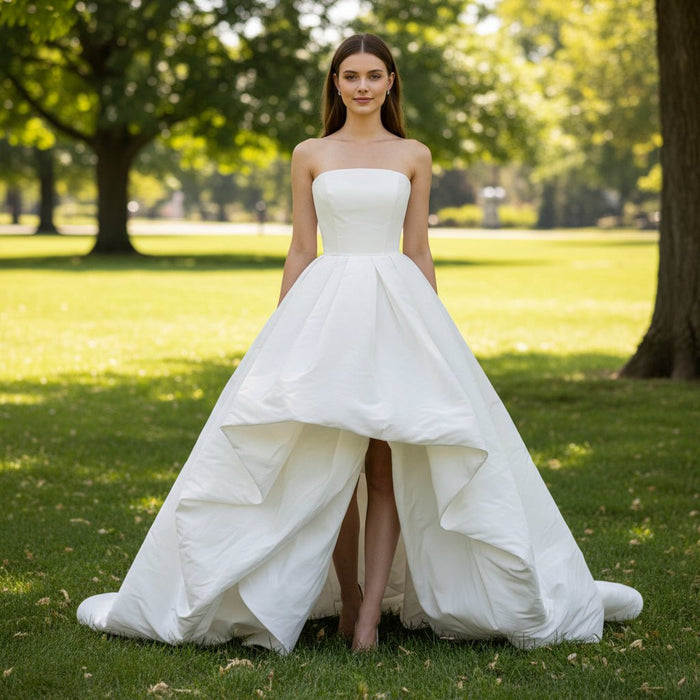 Straight High Low Above the Knee Wedding Dress with Pocket - Rosymae