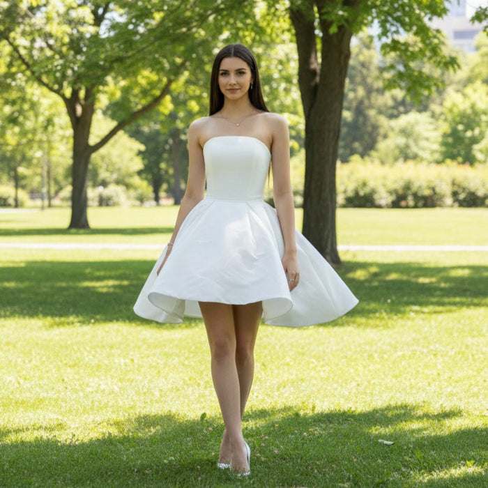 Strapless Above-Knee Taffeta Mini Wedding Dress - Rosymae