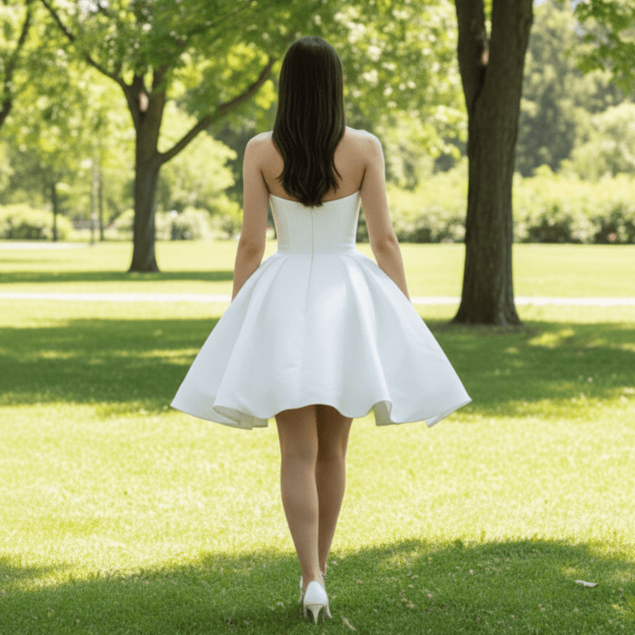 Strapless Above-Knee Taffeta Mini Wedding Dress - Rosymae
