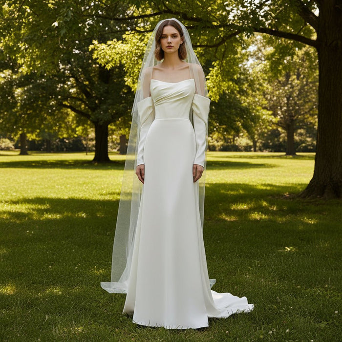 Strapless Bateau Neckline A-line Satin Wedding Dress - Rosymae